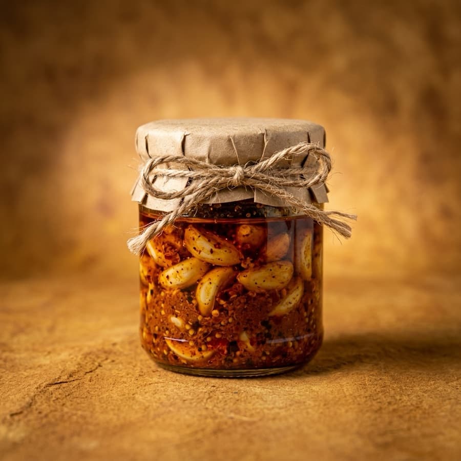 A jar of garlic pickle